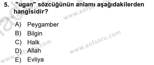 XI-XIII. Yüzyıllar Türk Dili Dersi 2020 - 2021 Yılı Yaz Okulu Sınavı 5. Soru