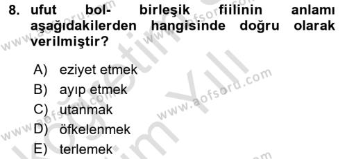 XI-XIII. Yüzyıllar Türk Dili Dersi 2020 - 2021 Yılı Yaz Okulu Sınavı 8. Soru