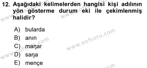 XI-XIII. Yüzyıllar Türk Dili Dersi 2021 - 2022 Yılı (Vize) Ara Sınavı 12. Soru