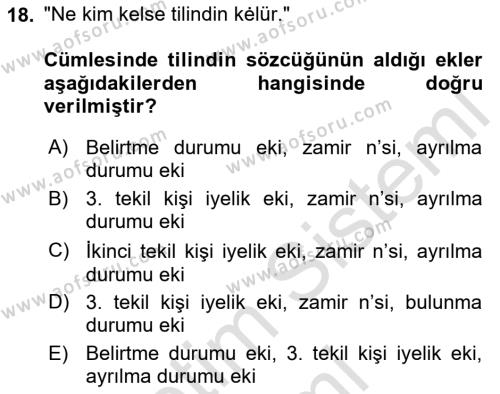 XI-XIII. Yüzyıllar Türk Dili Dersi 2021 - 2022 Yılı (Vize) Ara Sınavı 18. Soru