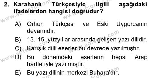 XI-XIII. Yüzyıllar Türk Dili Dersi 2021 - 2022 Yılı (Vize) Ara Sınavı 2. Soru