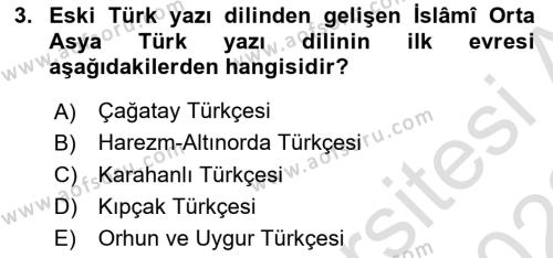 XI-XIII. Yüzyıllar Türk Dili Dersi 2021 - 2022 Yılı (Vize) Ara Sınavı 3. Soru