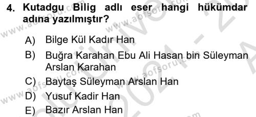 XI-XIII. Yüzyıllar Türk Dili Dersi 2021 - 2022 Yılı (Vize) Ara Sınavı 4. Soru