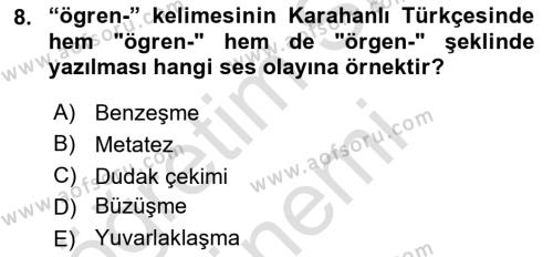 XI-XIII. Yüzyıllar Türk Dili Dersi 2021 - 2022 Yılı (Vize) Ara Sınavı 8. Soru