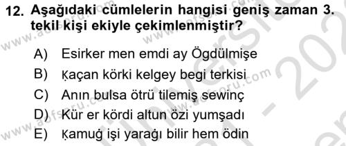 XI-XIII. Yüzyıllar Türk Dili Dersi 2021 - 2022 Yılı (Final) Dönem Sonu Sınavı 12. Soru