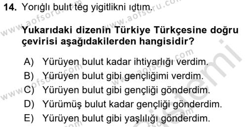 XI-XIII. Yüzyıllar Türk Dili Dersi 2021 - 2022 Yılı (Final) Dönem Sonu Sınavı 14. Soru