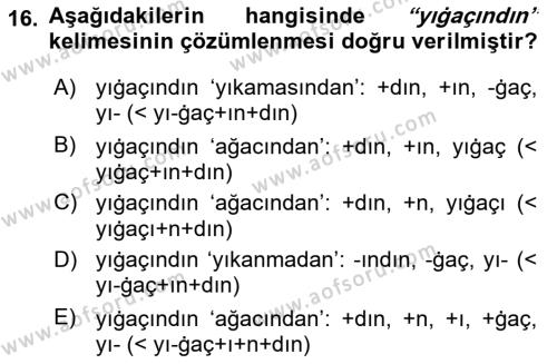 XI-XIII. Yüzyıllar Türk Dili Dersi 2021 - 2022 Yılı (Final) Dönem Sonu Sınavı 16. Soru