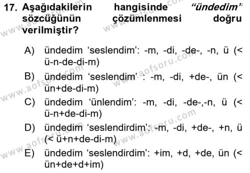 XI-XIII. Yüzyıllar Türk Dili Dersi 2021 - 2022 Yılı (Final) Dönem Sonu Sınavı 17. Soru