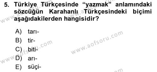 XI-XIII. Yüzyıllar Türk Dili Dersi 2021 - 2022 Yılı (Final) Dönem Sonu Sınavı 5. Soru