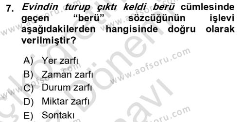 XI-XIII. Yüzyıllar Türk Dili Dersi 2021 - 2022 Yılı (Final) Dönem Sonu Sınavı 7. Soru