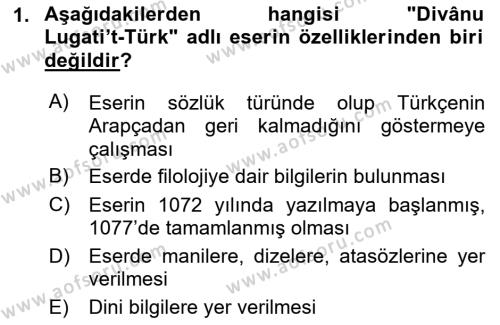 XI-XIII. Yüzyıllar Türk Dili Dersi 2021 - 2022 Yılı Yaz Okulu Sınavı 1. Soru