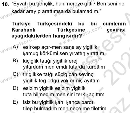 XI-XIII. Yüzyıllar Türk Dili Dersi 2021 - 2022 Yılı Yaz Okulu Sınavı 10. Soru