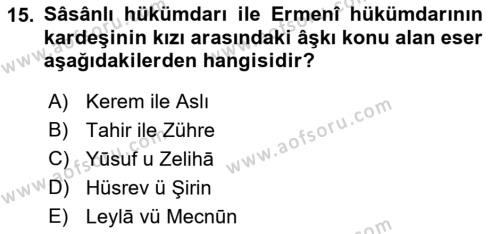 XI-XIII. Yüzyıllar Türk Dili Dersi 2021 - 2022 Yılı Yaz Okulu Sınavı 15. Soru