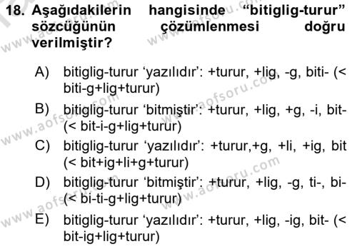 XI-XIII. Yüzyıllar Türk Dili Dersi 2021 - 2022 Yılı Yaz Okulu Sınavı 18. Soru