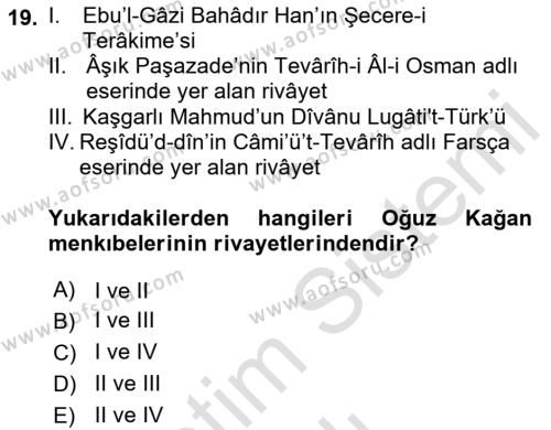 XI-XIII. Yüzyıllar Türk Dili Dersi 2021 - 2022 Yılı Yaz Okulu Sınavı 19. Soru