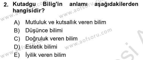 XI-XIII. Yüzyıllar Türk Dili Dersi 2021 - 2022 Yılı Yaz Okulu Sınavı 2. Soru