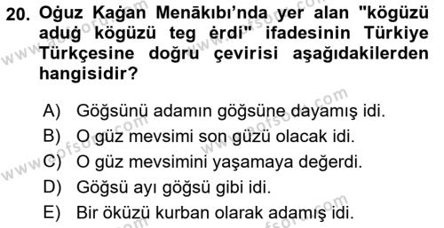 XI-XIII. Yüzyıllar Türk Dili Dersi 2021 - 2022 Yılı Yaz Okulu Sınavı 20. Soru