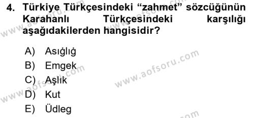 XI-XIII. Yüzyıllar Türk Dili Dersi 2021 - 2022 Yılı Yaz Okulu Sınavı 4. Soru