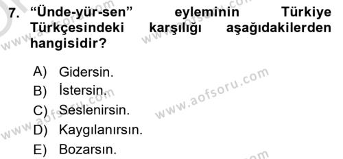 XI-XIII. Yüzyıllar Türk Dili Dersi 2021 - 2022 Yılı Yaz Okulu Sınavı 7. Soru