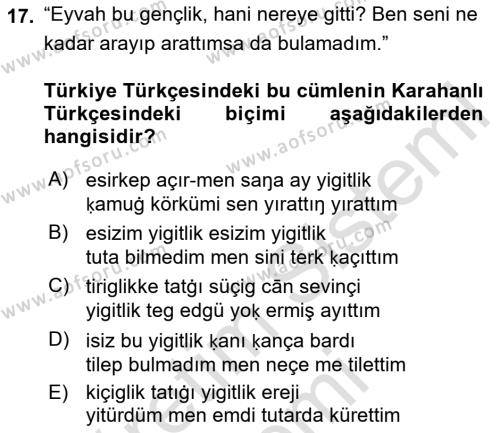 XI-XIII. Yüzyıllar Türk Dili Dersi 2022 - 2023 Yılı (Vize) Ara Sınavı 17. Soru