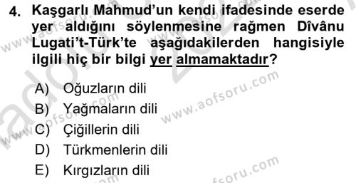 XI-XIII. Yüzyıllar Türk Dili Dersi 2022 - 2023 Yılı (Vize) Ara Sınavı 4. Soru