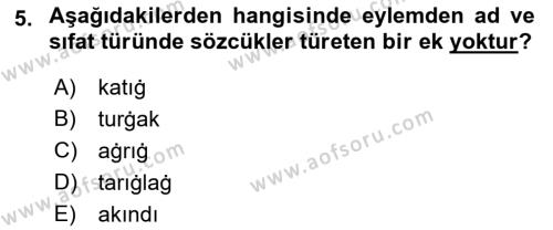 XI-XIII. Yüzyıllar Türk Dili Dersi 2022 - 2023 Yılı (Vize) Ara Sınavı 5. Soru