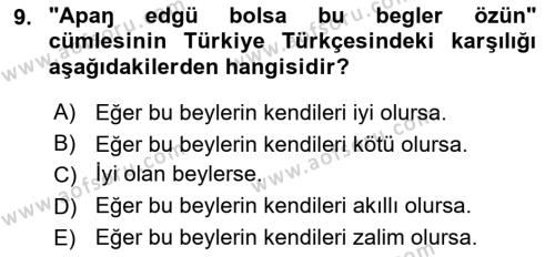 XI-XIII. Yüzyıllar Türk Dili Dersi 2022 - 2023 Yılı (Vize) Ara Sınavı 9. Soru