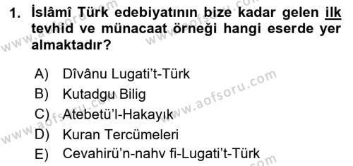 XI-XIII. Yüzyıllar Türk Dili Dersi 2022 - 2023 Yılı (Final) Dönem Sonu Sınavı 1. Soru