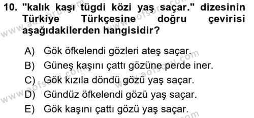 XI-XIII. Yüzyıllar Türk Dili Dersi 2022 - 2023 Yılı (Final) Dönem Sonu Sınavı 10. Soru