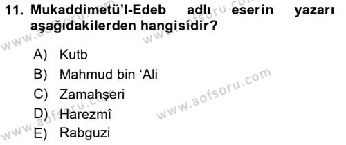 XI-XIII. Yüzyıllar Türk Dili Dersi 2022 - 2023 Yılı (Final) Dönem Sonu Sınavı 11. Soru