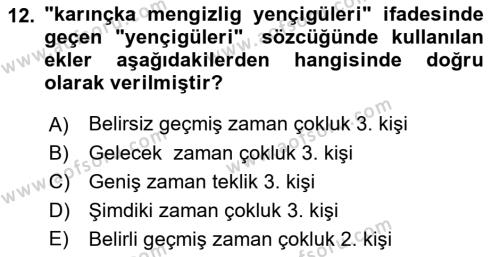 XI-XIII. Yüzyıllar Türk Dili Dersi 2022 - 2023 Yılı (Final) Dönem Sonu Sınavı 12. Soru