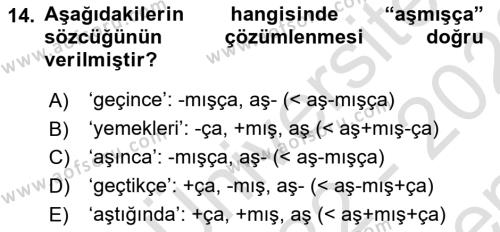 XI-XIII. Yüzyıllar Türk Dili Dersi 2022 - 2023 Yılı (Final) Dönem Sonu Sınavı 14. Soru