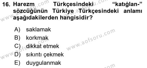 XI-XIII. Yüzyıllar Türk Dili Dersi 2022 - 2023 Yılı (Final) Dönem Sonu Sınavı 16. Soru