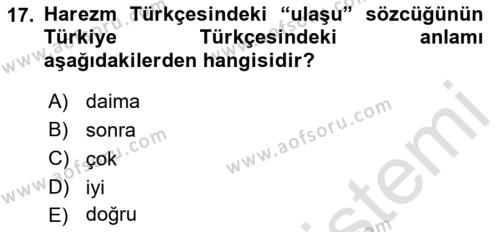 XI-XIII. Yüzyıllar Türk Dili Dersi 2022 - 2023 Yılı (Final) Dönem Sonu Sınavı 17. Soru