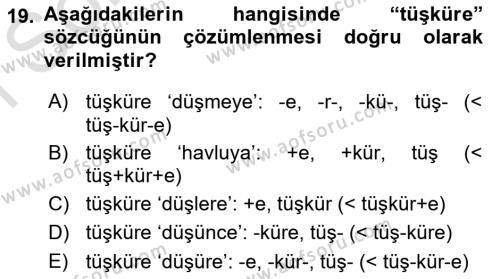 XI-XIII. Yüzyıllar Türk Dili Dersi 2022 - 2023 Yılı (Final) Dönem Sonu Sınavı 19. Soru