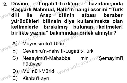 XI-XIII. Yüzyıllar Türk Dili Dersi 2022 - 2023 Yılı (Final) Dönem Sonu Sınavı 2. Soru