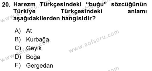 XI-XIII. Yüzyıllar Türk Dili Dersi 2022 - 2023 Yılı (Final) Dönem Sonu Sınavı 20. Soru