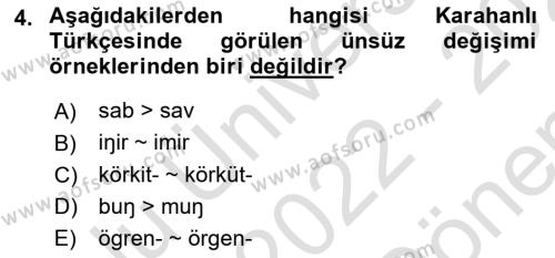 XI-XIII. Yüzyıllar Türk Dili Dersi 2022 - 2023 Yılı (Final) Dönem Sonu Sınavı 4. Soru