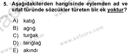 XI-XIII. Yüzyıllar Türk Dili Dersi 2022 - 2023 Yılı (Final) Dönem Sonu Sınavı 5. Soru