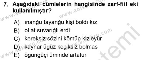 XI-XIII. Yüzyıllar Türk Dili Dersi 2022 - 2023 Yılı (Final) Dönem Sonu Sınavı 7. Soru