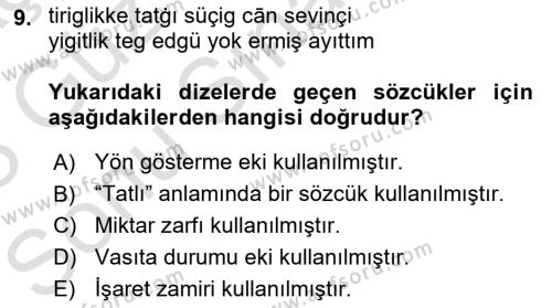 XI-XIII. Yüzyıllar Türk Dili Dersi 2022 - 2023 Yılı (Final) Dönem Sonu Sınavı 9. Soru