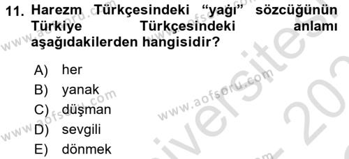 XI-XIII. Yüzyıllar Türk Dili Dersi 2022 - 2023 Yılı Yaz Okulu Sınavı 11. Soru