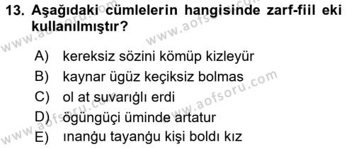 XI-XIII. Yüzyıllar Türk Dili Dersi 2022 - 2023 Yılı Yaz Okulu Sınavı 13. Soru