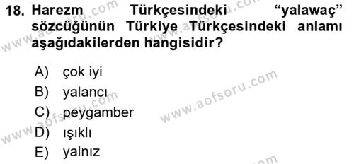 XI-XIII. Yüzyıllar Türk Dili Dersi 2022 - 2023 Yılı Yaz Okulu Sınavı 18. Soru