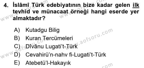 XI-XIII. Yüzyıllar Türk Dili Dersi 2022 - 2023 Yılı Yaz Okulu Sınavı 4. Soru