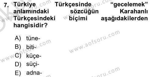 XI-XIII. Yüzyıllar Türk Dili Dersi 2022 - 2023 Yılı Yaz Okulu Sınavı 7. Soru