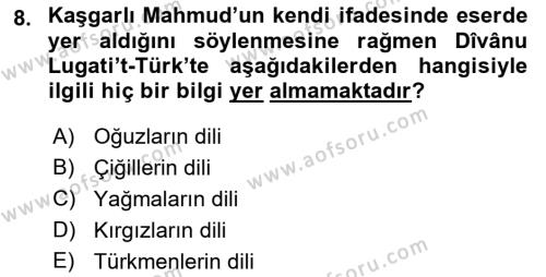 XI-XIII. Yüzyıllar Türk Dili Dersi 2022 - 2023 Yılı Yaz Okulu Sınavı 8. Soru