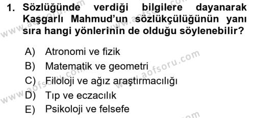 XI-XIII. Yüzyıllar Türk Dili Dersi 2023 - 2024 Yılı (Vize) Ara Sınavı 1. Soru