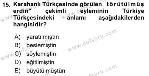 XI-XIII. Yüzyıllar Türk Dili Dersi 2023 - 2024 Yılı (Vize) Ara Sınavı 15. Soru