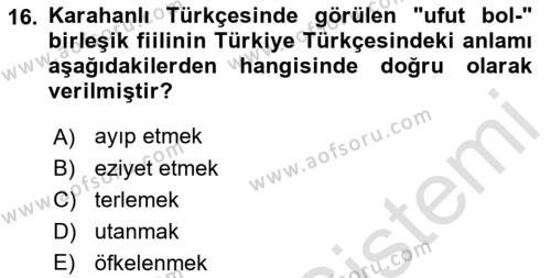 XI-XIII. Yüzyıllar Türk Dili Dersi 2023 - 2024 Yılı (Vize) Ara Sınavı 16. Soru